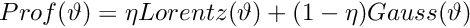$ Prof(\vartheta) = \eta Lorentz(\vartheta) + (1-\eta) Gauss(\vartheta) $